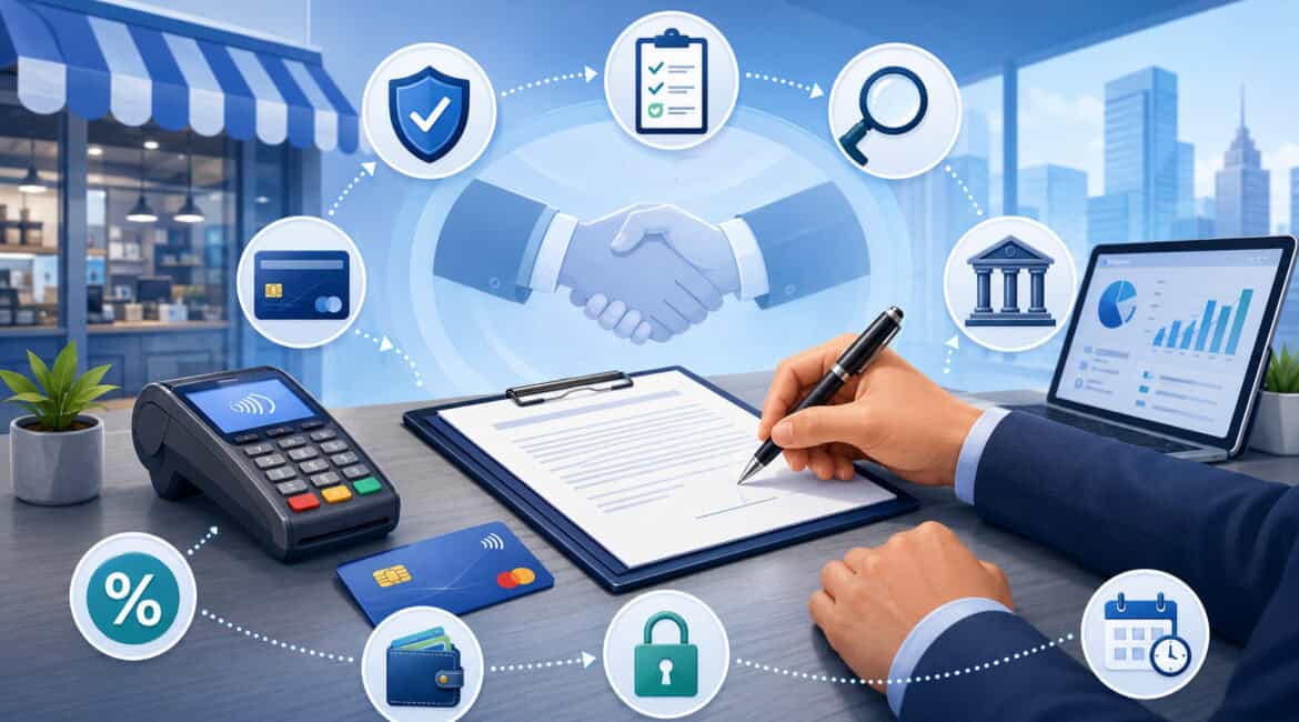 Merchant service agreement signing illustration
